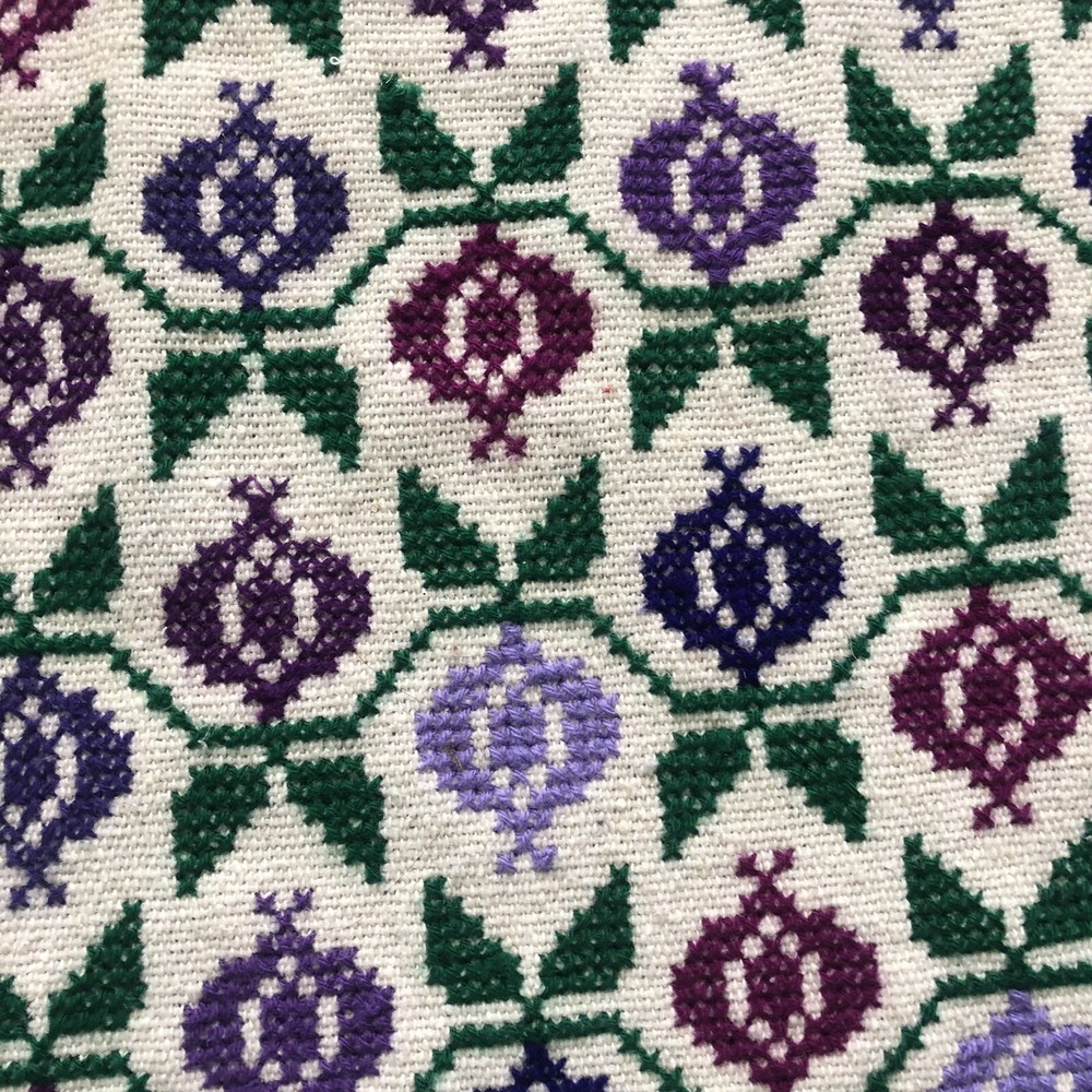 Vintage Hand Knit Floral Lap Blanket Table Runner Fringe Edge MCM 75" x 28" - Picture 4 of 8